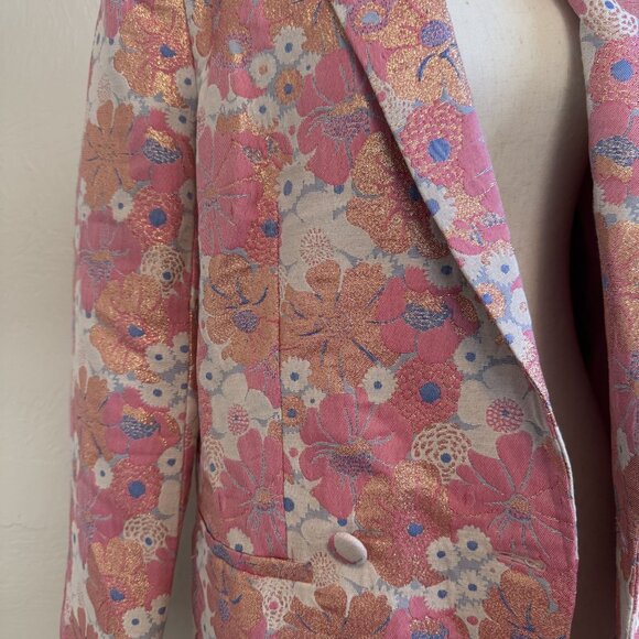 Asos Floral Metalic Set Blazer and Mini Skirt Size 4 Size 6 - Picture 3 of 6